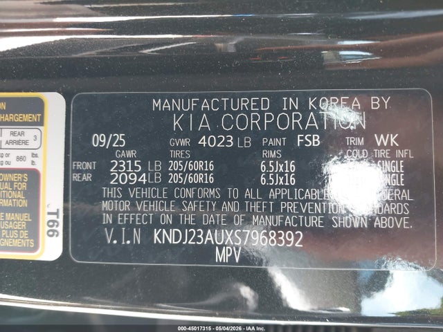 Aukcja sprzedaży 2025 Kia Soul Lx, vin: KNDJ23AUXS7968392, numer aukcji: 45017315