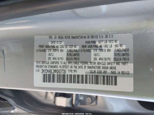 Aukcja sprzedaży 2021 Mazda Cx-30 Select, vin: 3MVDMABL3MM243709, numer aukcji: 45017319