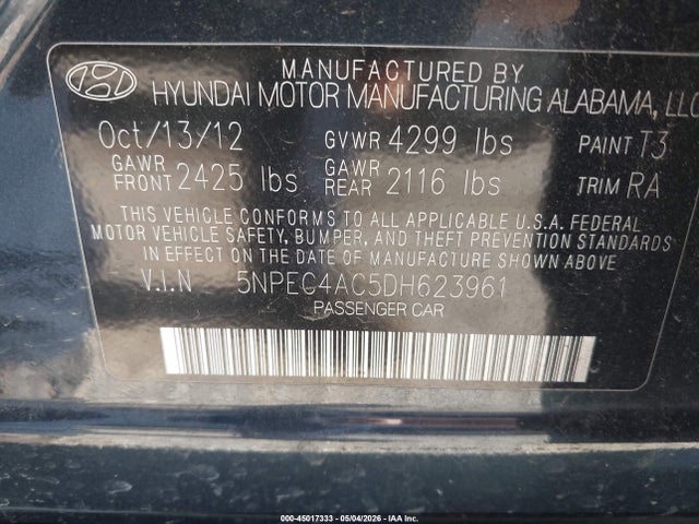 Aukcja sprzedaży 2013 Hyundai Sonata Limited, vin: 5NPEC4AC5DH623961, numer aukcji: 45017333