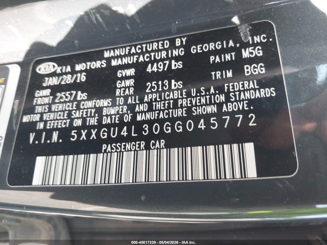 Продаж на аукціоні авто 2016 Kia Optima Ex, vin: 5XXGU4L30GG045772, номер лоту: 45017339