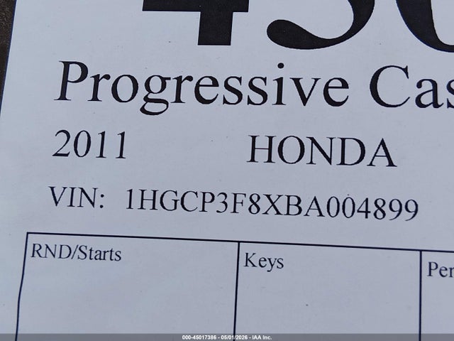Aukcja sprzedaży 2011 Honda Accord 3.5 Ex-l, vin: 1HGCP3F8XBA004899, numer aukcji: 45017386