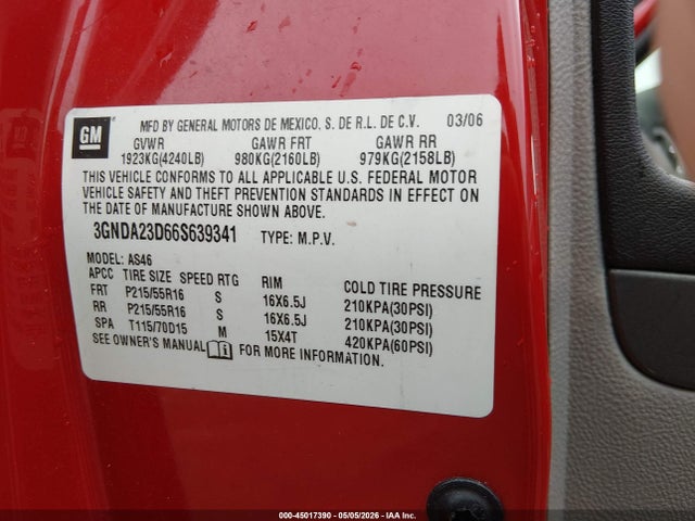Aukcja sprzedaży 2006 Chevrolet Hhr Lt, vin: 3GNDA23D66S639341, numer aukcji: 45017390