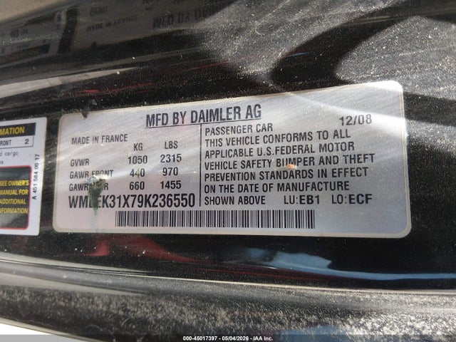 Продаж на аукціоні авто 2009 Smart Fortwo Brabus/passion, vin: WMEEK31X79K236550, номер лоту: 45017397