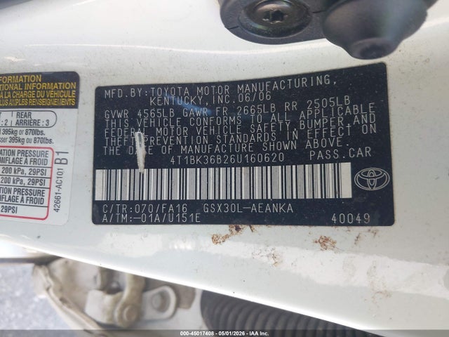 Aukcja sprzedaży 2006 Toyota Avalon Xl, vin: 4T1BK36B26U160620, numer aukcji: 45017408