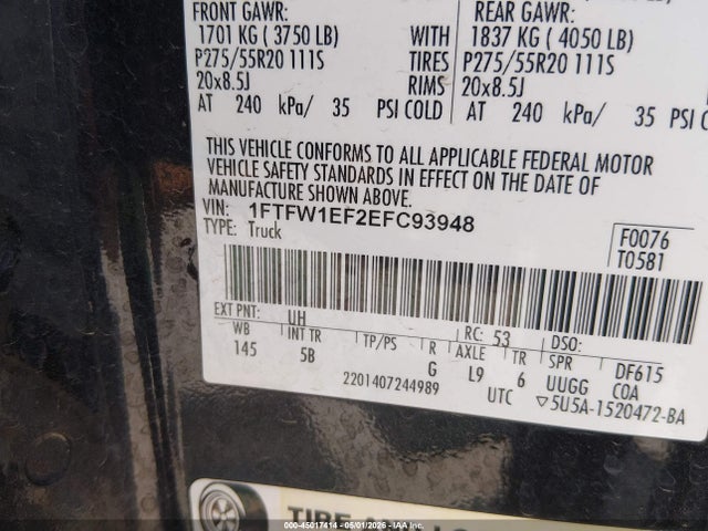Ford F-150 Fx4 2014 1FTFW1EF2EFC93948 Image 9