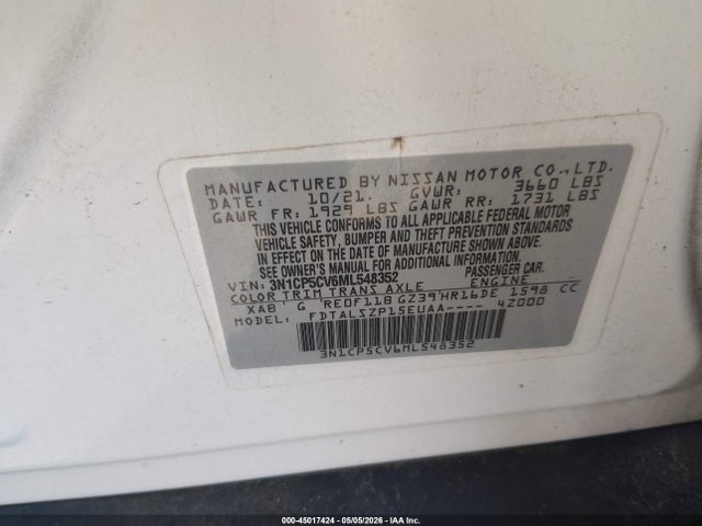Продажа на аукционе авто 2021 Nissan Kicks Sv Xtronic Cvt, vin: 3N1CP5CV6ML548352, номер лота: 45017424