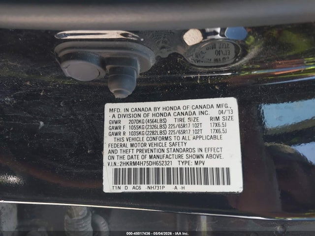 Aukcja sprzedaży 2013 Honda Cr-v Ex-l, vin: 2HKRM4H75DH652321, numer aukcji: 45017436
