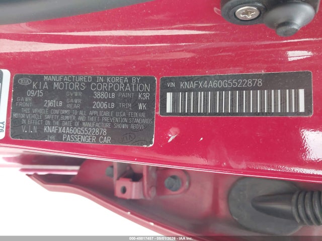 Aukcja sprzedaży 2016 Kia Forte Lx, vin: KNAFX4A60G5522878, numer aukcji: 45017457