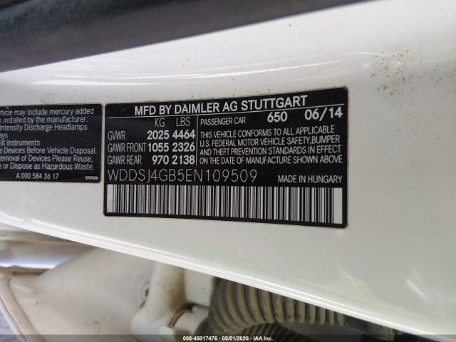 45017476 :رقم المزاد ، WDDSJ4GB5EN109509 vin ، 2014 Mercedes-benz Cla 250 4matic مزاد بيع