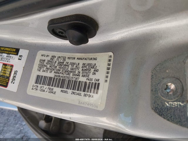 2009 Toyota Corolla Le მანქანა იყიდება აუქციონზე, vin: 1NXBU40E09Z157187, აუქციონის ნომერი: 45017479