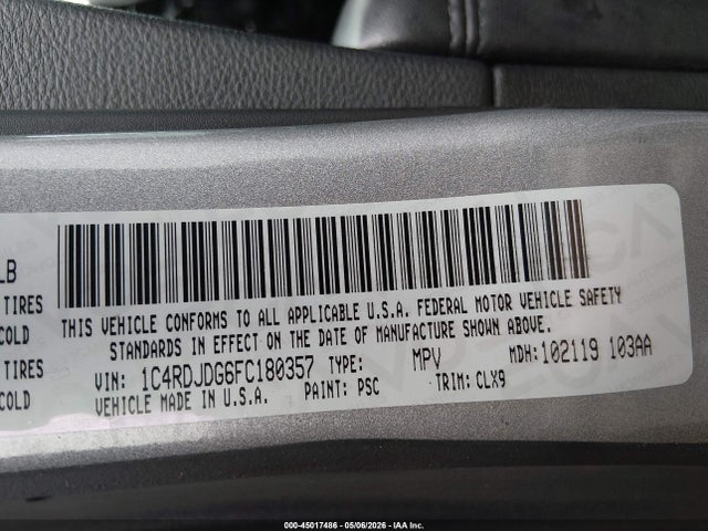 Aukcja sprzedaży 2015 Dodge Durango Limited, vin: 1C4RDJDG6FC180357, numer aukcji: 45017486