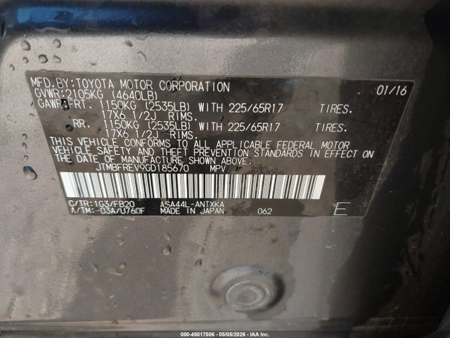 Toyota RAV4 LE 2016 JTMBFREV9GD185670 Image 9