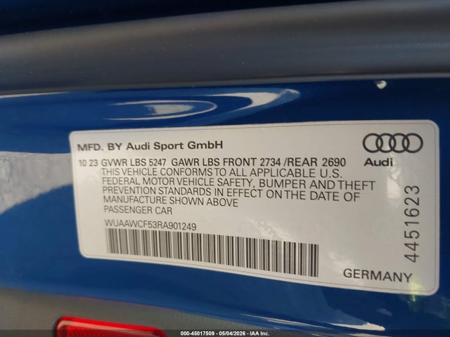 Продажа на аукционе авто 2024 Audi Rs 5 Sportback Tfsi Quattro Tiptronic, vin: WUAAWCF53RA901249, номер лота: 45017509