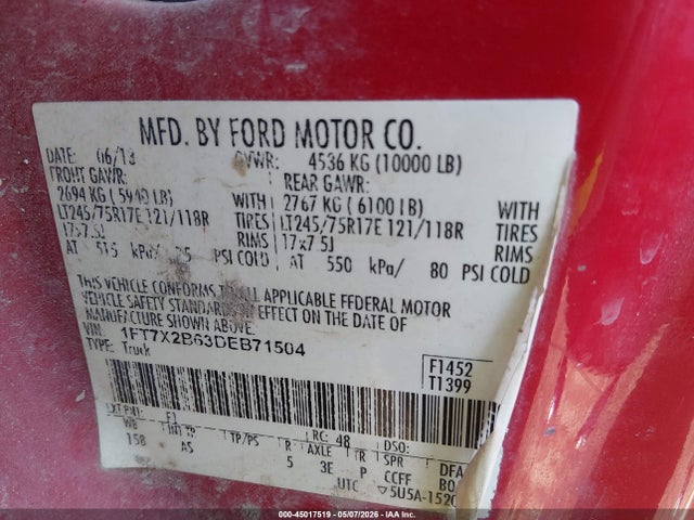 Продажа на аукционе авто 2013 Ford F-250 Xl, vin: 1FT7X2B63DEB71504, номер лота: 45017519