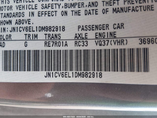 Aukcja sprzedaży 2013 Infiniti G37x, vin: JN1CV6EL1DM982918, numer aukcji: 45017525
