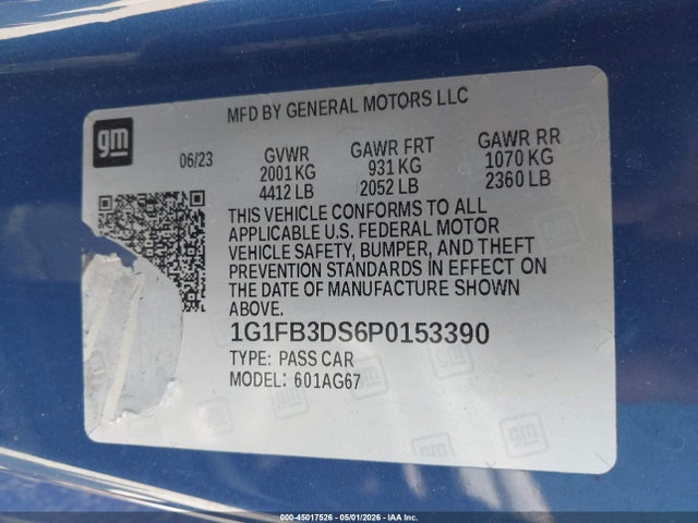 Aukcja sprzedaży 2023 Chevrolet Camaro Rwd  1lt, vin: 1G1FB3DS6P0153390, numer aukcji: 45017526