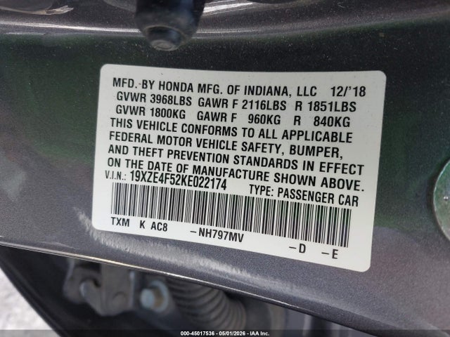 Honda INSIGHT EX 2019 19XZE4F52KE022174 Image 9
