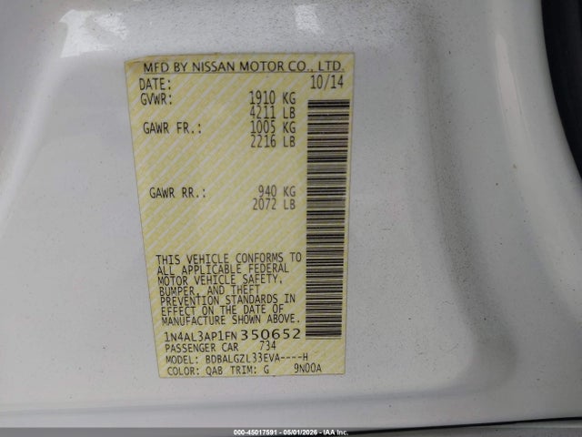 Nissan Altima 2.5 S 2015 1N4AL3AP1FN350652 Image 9