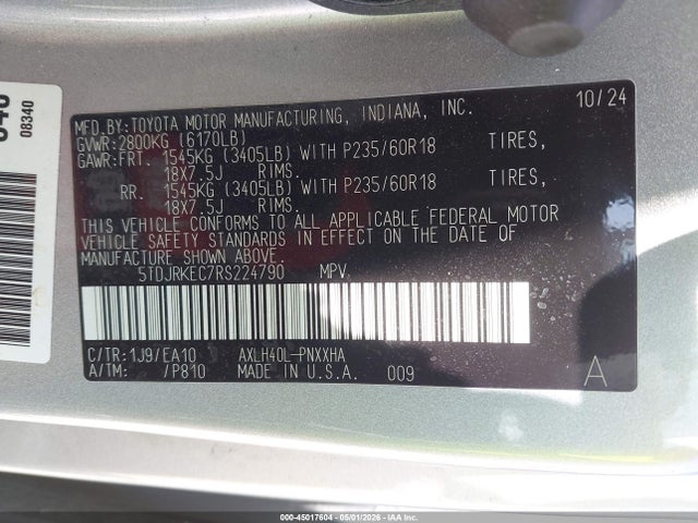 Toyota SIENNA XLE 2024 5TDJRKEC7RS224790 Image 9