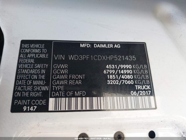 WD3PF1CDXHP521435 Mercedes-Benz Sprinter 3500 High Roof V6