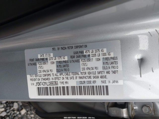 2020 Mazda Cx-5 Touring მანქანა იყიდება აუქციონზე, vin: JM3KFACMXL0855358, აუქციონის ნომერი: 45017640