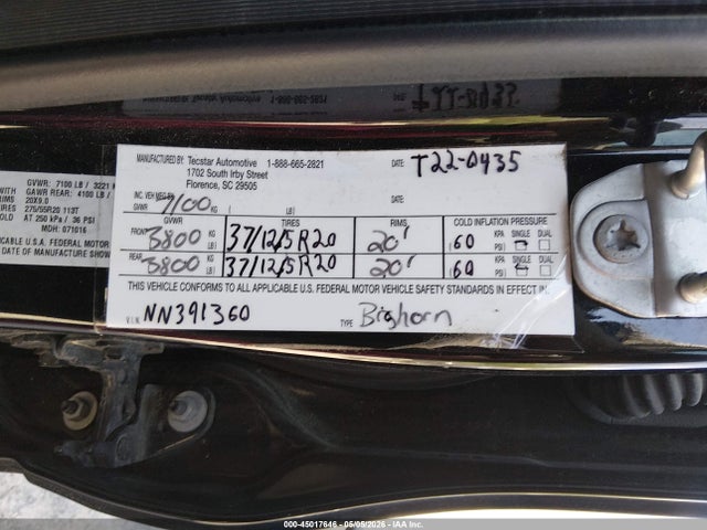 45017646 :رقم المزاد ، 1C6SRFFT3NN391360 vin ، 2022 Ram 1500 Big Horn  4x4 5'7 Box مزاد بيع