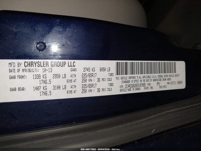 45017650 :رقم المزاد ، 2C4RDGBG9ER187895 vin ، 2014 Dodge Grand Caravan Se 30th Anniversary مزاد بيع