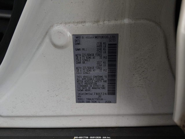 45017709 :رقم المزاد ، 5N1AT2MT5GC780724 vin ، 2016 Nissan Rogue Sl مزاد بيع