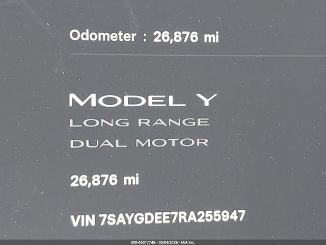 Aukcja sprzedaży 2024 Tesla Model Y Long Range Dual Motor All-wheel Drive, vin: 7SAYGDEE7RA255947, numer aukcji: 45017746