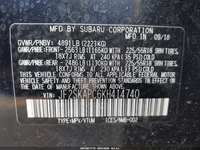Auction sale of the 2019 Subaru Forester Sport, vin: JF2SKAPC6KH414740, lot number: 45017776