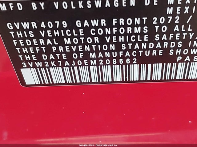 Продажа на аукционе авто 2014 Volkswagen Jetta 2.0l S, vin: 3VW2K7AJ0EM208562, номер лота: 45017781