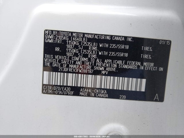 2T3DFREV3FW288187 Toyota Rav4 Limited