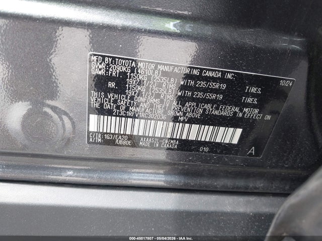 Aukcja sprzedaży 2024 Toyota Rav4 Xle Premium, vin: 2T3C1RFV1RC302036, numer aukcji: 45017807
