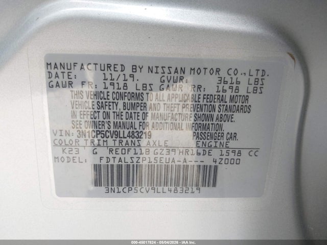 Aukcja sprzedaży 2020 Nissan Kicks Sv Xtronic Cvt, vin: 3N1CP5CV9LL483219, numer aukcji: 45017824