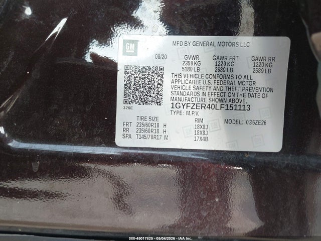 45017825 :رقم المزاد ، 1GYFZER40LF151113 vin ، 2020 Cadillac Xt4 Fwd Sport مزاد بيع
