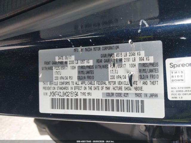 Продажа на аукционе авто 2017 Mazda Cx-5 Touring, vin: JM3KFACL8H0215194, номер лота: 45017845