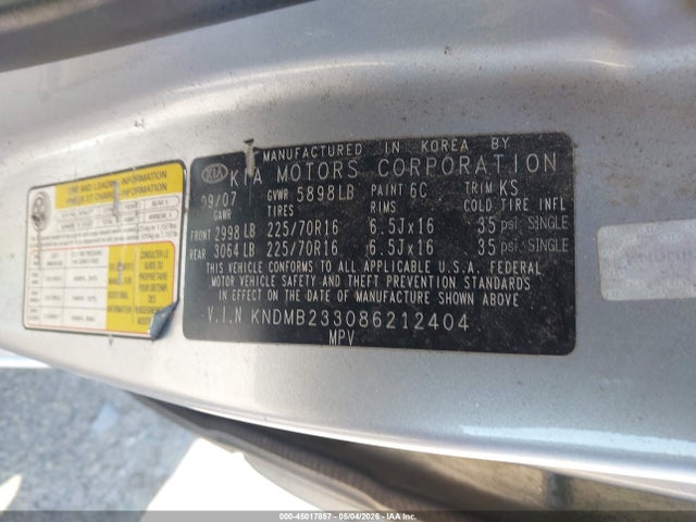 Продаж на аукціоні авто 2008 Kia Sedona Lx, vin: KNDMB233086212404, номер лоту: 45017857