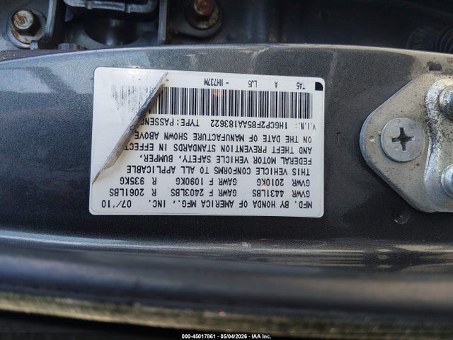 2010 Honda Accord 2.4 Ex-l მანქანა იყიდება აუქციონზე, vin: 1HGCP2F85AA183622, აუქციონის ნომერი: 45017861
