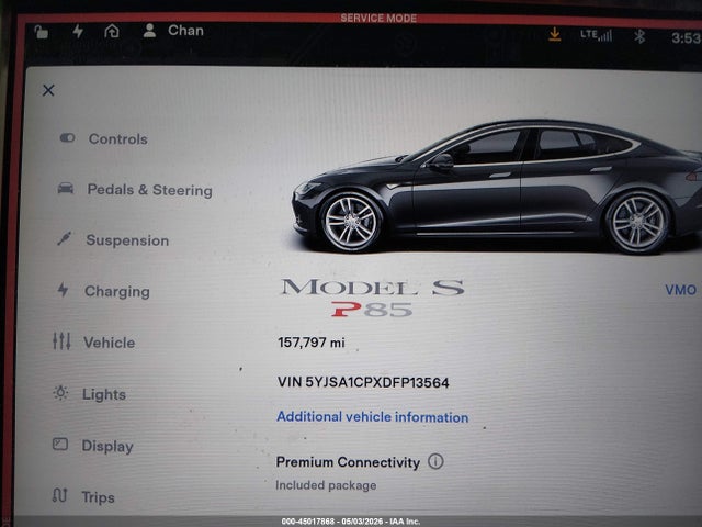 2013 Tesla Model S Performance მანქანა იყიდება აუქციონზე, vin: 5YJSA1CPXDFP13564, აუქციონის ნომერი: 45017868