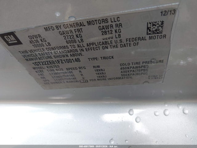 Продаж на аукціоні авто 2015 Gmc Sierra 2500hd Slt, vin: 1GT22ZE81FZ100148, номер лоту: 45017869