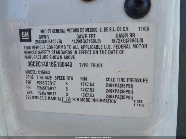 Продаж на аукціоні авто 2006 Chevrolet Silverado 1500 Work Truck, vin: 3GCEC14X16G180443, номер лоту: 45017889