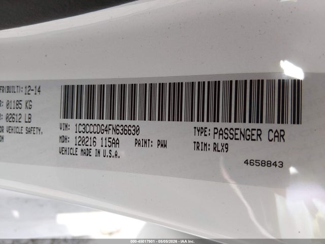 45017901 :رقم المزاد ، 1C3CCCDG4FN636630 vin ، 2015 Chrysler 200 S مزاد بيع