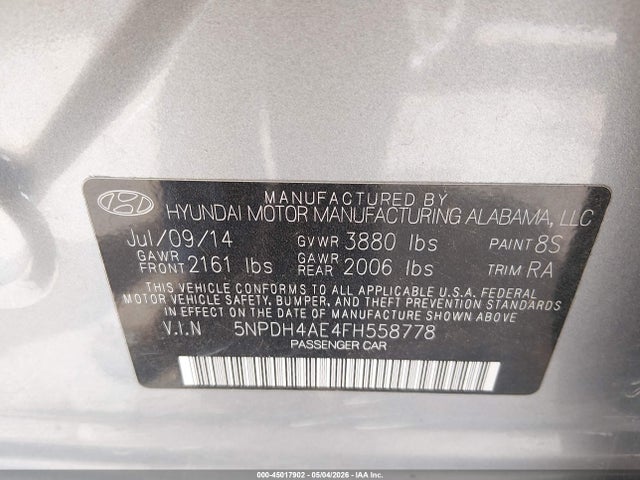 Aukcja sprzedaży 2015 Hyundai Elantra Se, vin: 5NPDH4AE4FH558778, numer aukcji: 45017902