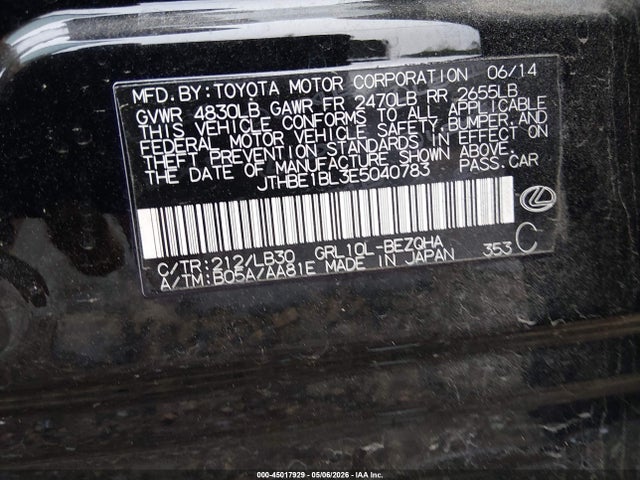 2014 Lexus Gs 350 მანქანა იყიდება აუქციონზე, vin: JTHBE1BL3E5040783, აუქციონის ნომერი: 45017929