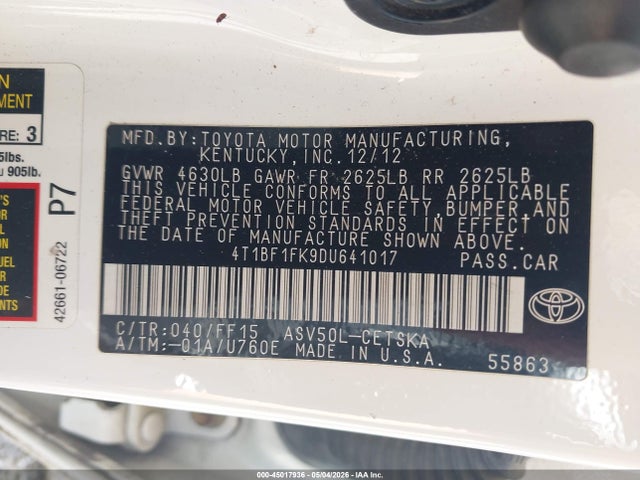 Продаж на аукціоні авто 2013 Toyota Camry Se, vin: 4T1BF1FK9DU641017, номер лоту: 45017936