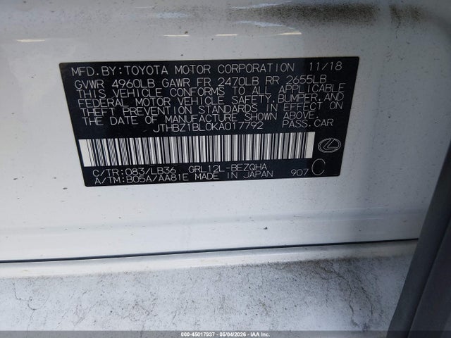 Продажа на аукционе авто 2019 Lexus Gs 350 F Sport, vin: JTHBZ1BL0KA017792, номер лота: 45017937