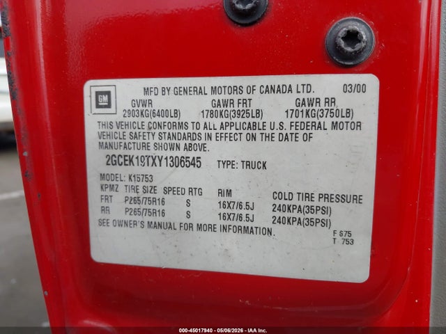 Продажа на аукционе авто 2000 Chevrolet Silverado 1500 Lt, vin: 2GCEK19TXY1306545, номер лота: 45017940