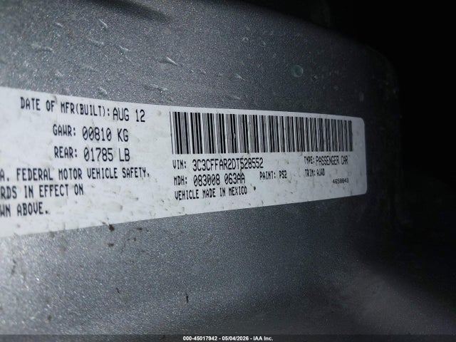 2013 Fiat 500 Pop მანქანა იყიდება აუქციონზე, vin: 3C3CFFAR2DT528552, აუქციონის ნომერი: 45017942