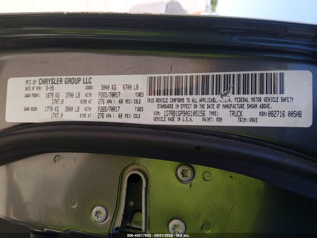 Aukcja sprzedaży 2010 Dodge Ram 1500 Slt/sport/trx, vin: 1D7RB1GP9AS105156, numer aukcji: 45017953
