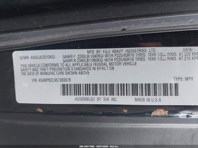 Aukcja sprzedaży 2005 Subaru Outback 2.5i Limited, vin: 4S4BP62C957383378, numer aukcji: 45017960